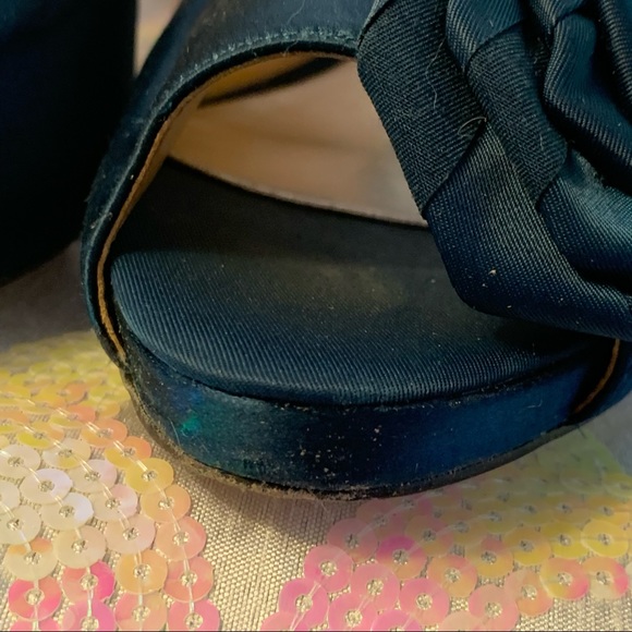 Badgley Mischka Frank Peep Toe Pump in Teal Satin with Rosette Size 9.5M - Picture 9 of 15